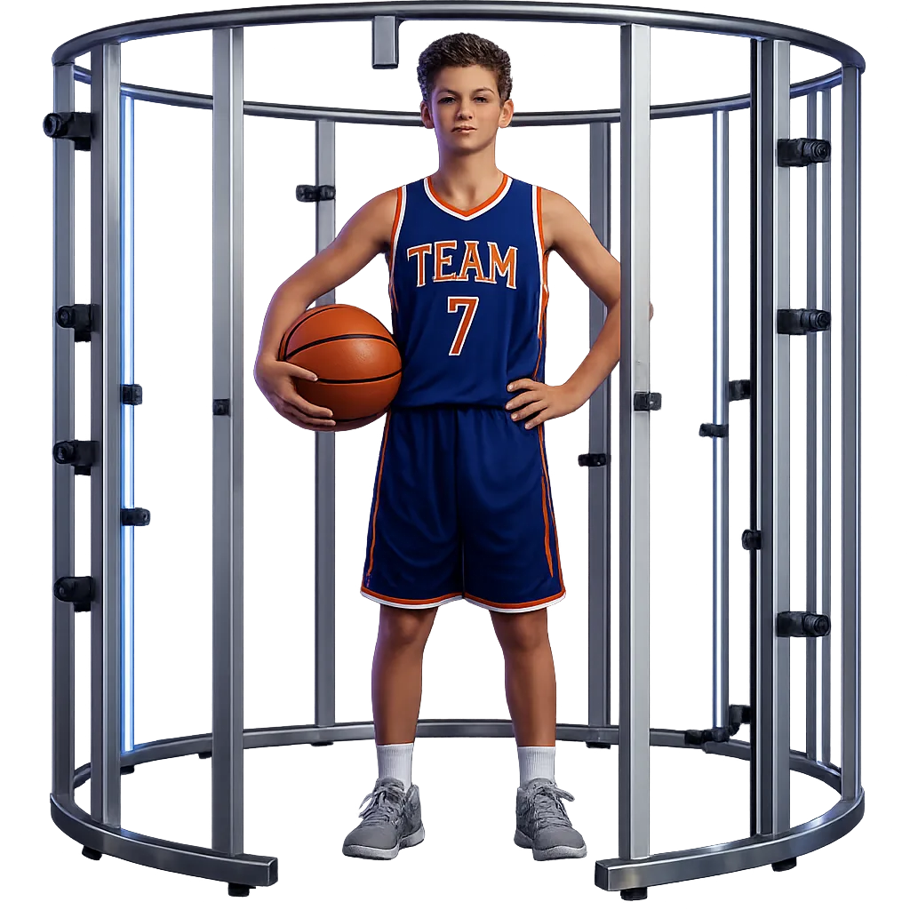 Basketball player being 3D scanned in the MetaScan station