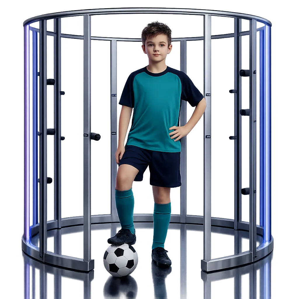 Soccer player being 3D scanned in the MetaScan station