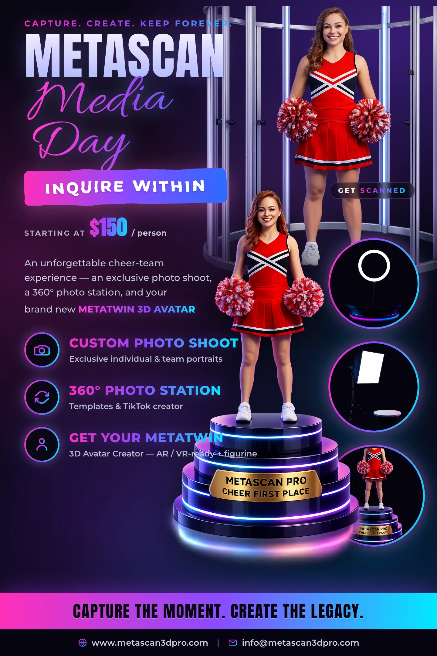 MetaScan Cheer media day flyer