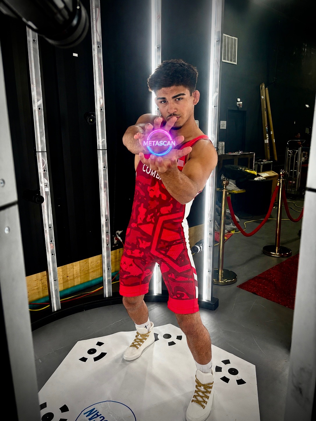 A student athlete captured in the MetaScan scanning station